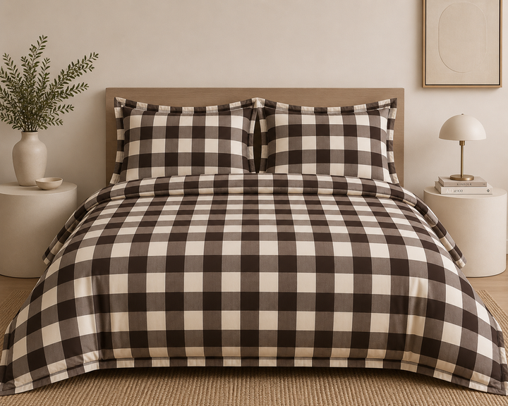 Chocolate Brown Gingham Quilt cover set